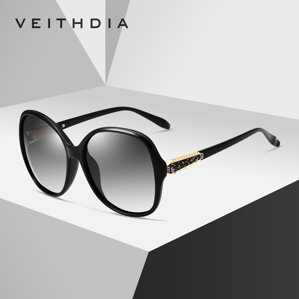 Diamante de las mujeres polarizadas a prueba de UV ronda de gran marco gafas de sol de moda a prueba de sol TR90 gafas de sol en stock 3025