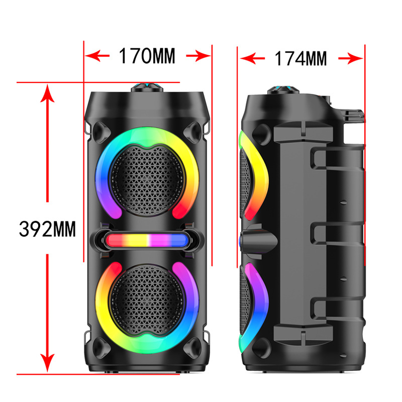 Altavoz Bluetooth portátil dual de 4 pulgadas con luces RGB, subwoofer para fiestas, altavoz de karaoke con ranura para tarjeta