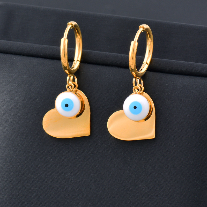 Fashion Devilu0027S Eye Heart Shape Stainless Steel Inlaid Gold Drop Earrings 1 Pair