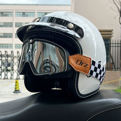 helmet men's and women's 3C certification — Motosiklet dəbilqələri - m-porcelain-white-awe-retro-black-and-silver-goggles