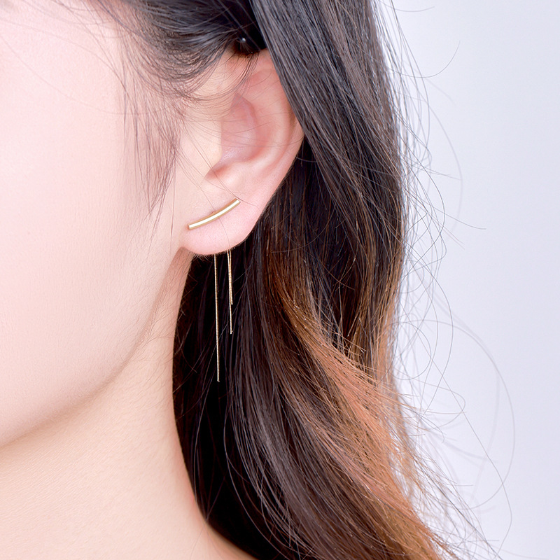 Xuping comercio exterior transfronterizo de acero inoxidable chapado 14k color largo temperamento de moda aretes de borda simple aretes