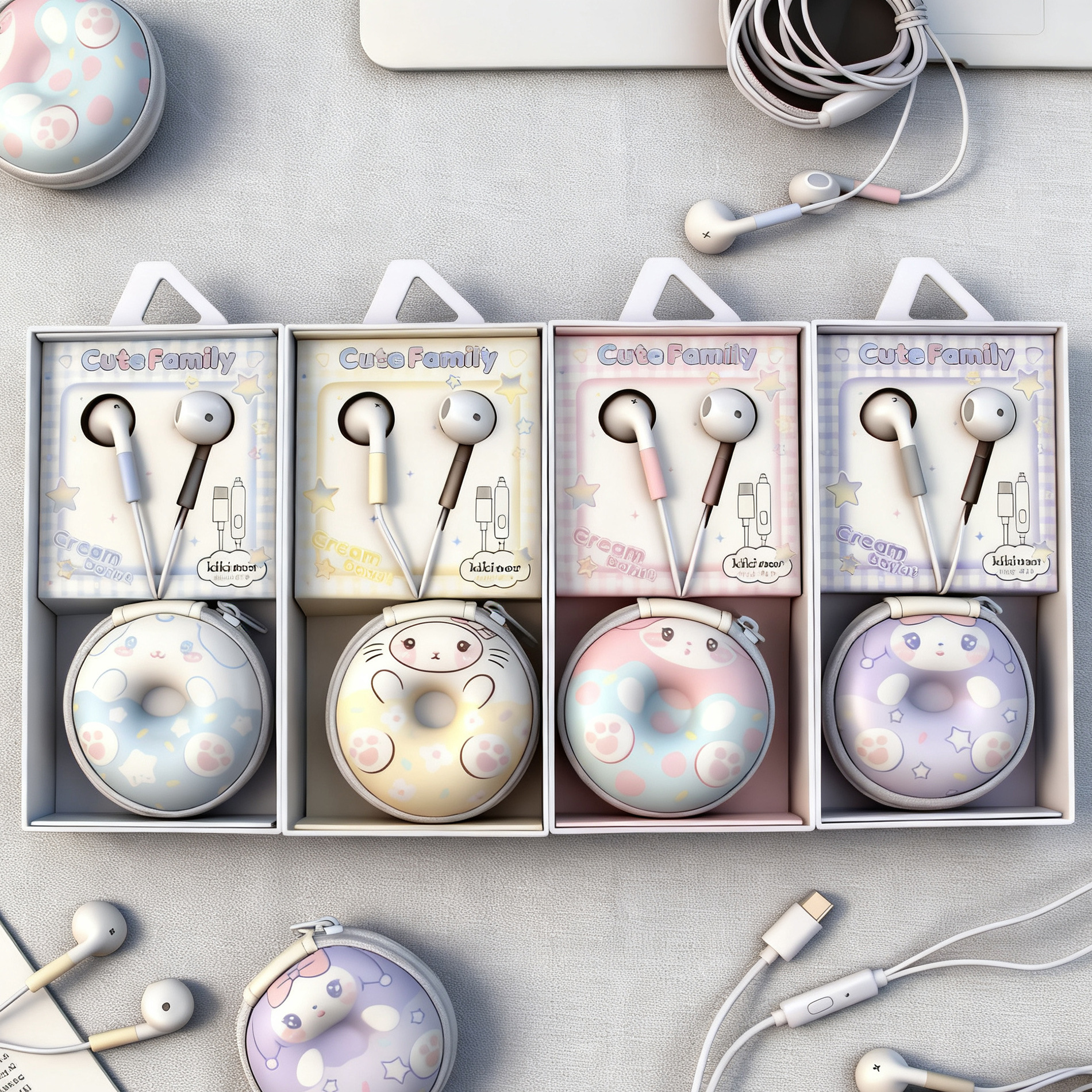 kiki-479type-c Wired Headset for Apple 15/16 Huawei Xiaomi typec Cartoon Storage Headset