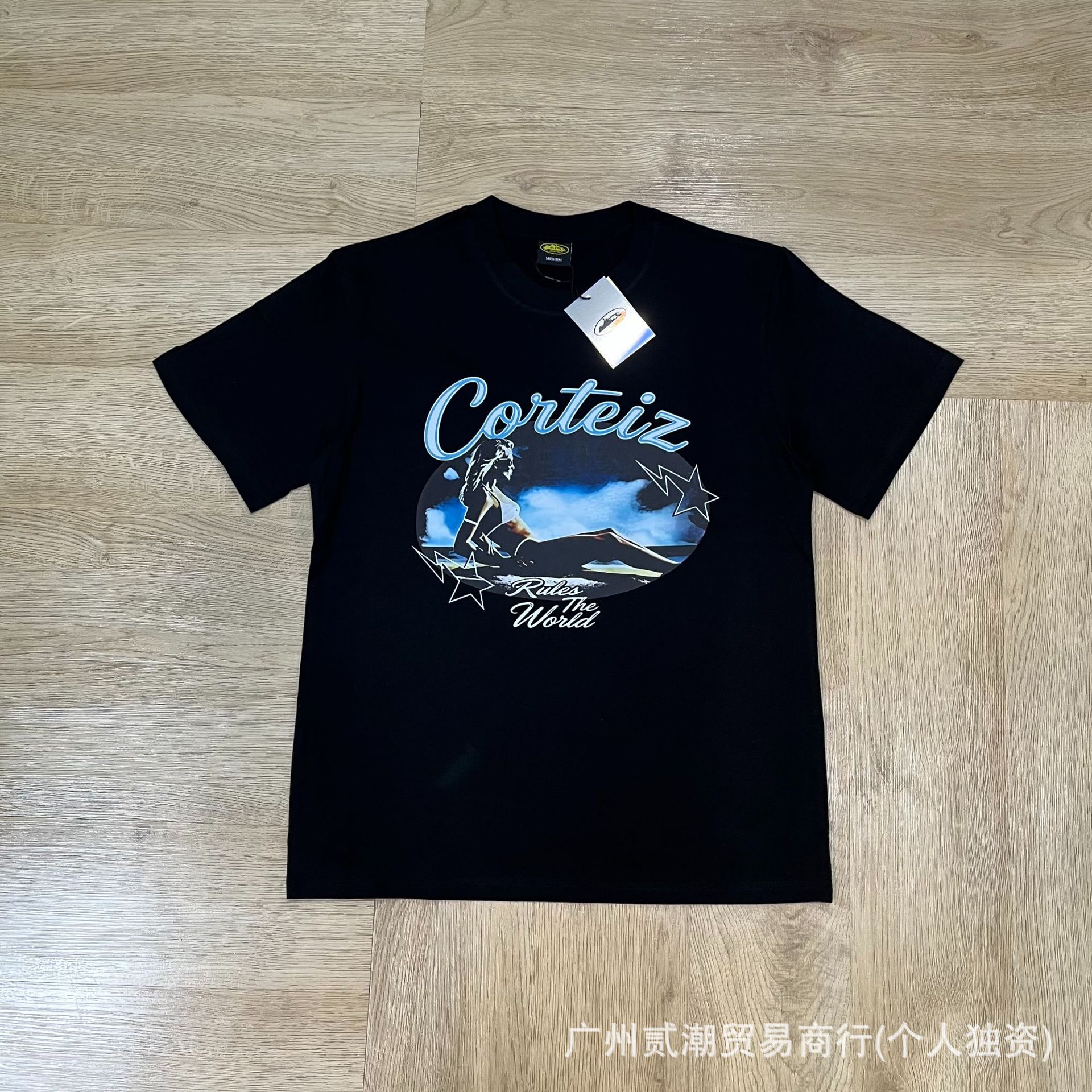 Corteiz Rules The World T-shirt Star Pin-Up Black