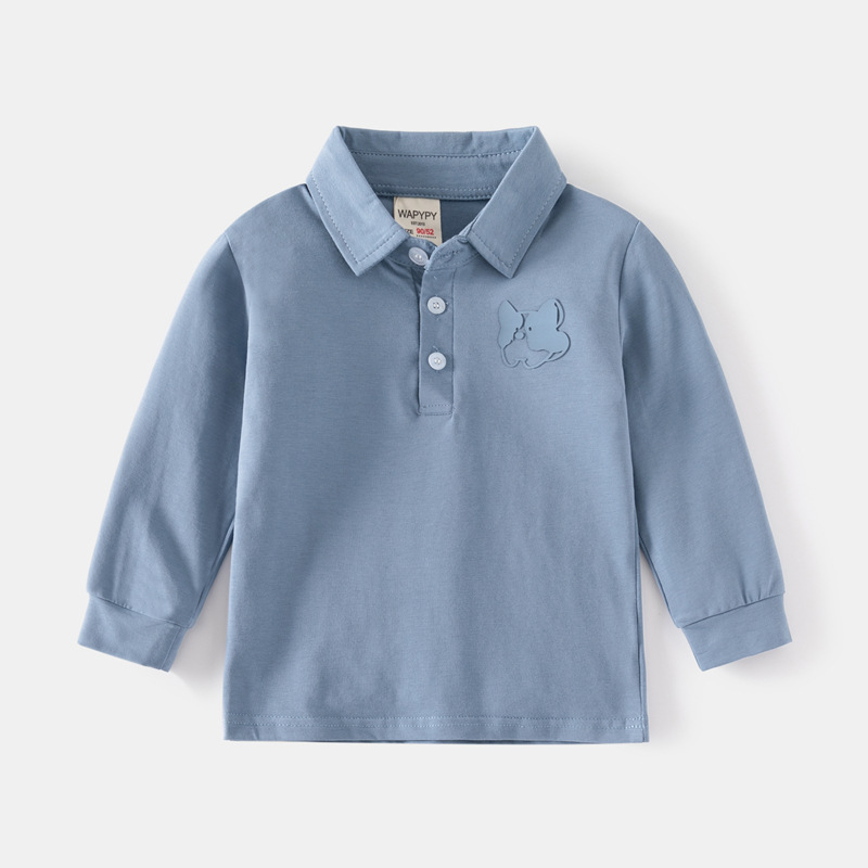 Boys' solid color polo shirt long sleeve 2024 new baby spring thin bottoming shirt children's lapel T-shirt children's clothing