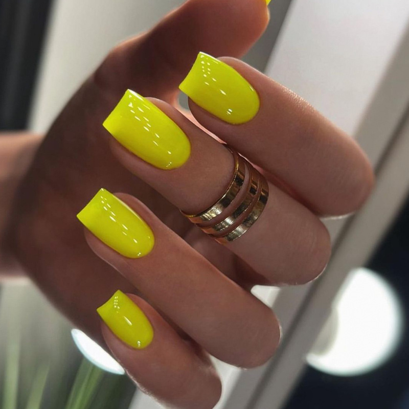 Wear nail solid color dopamine yellow wear nail nail nail patch manual wear nail nail false nails Wear nail solid color dopamine yellow wear nail nail nail patch manual wear nail nail false nails