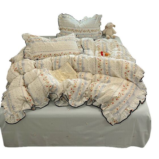 Gentle Girl Style Floral Cotton Four-piece Set Cotton Quilt Cover Bed Sheet Llace Student Dormitory Bed Three-piece Set