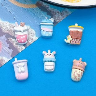 Cartoon Animal Water Cup Milk Tea Cup Hairpin Hair Rope Grab Clip Refrigerator Sticker DIY Handmade Material Resin Accessories Patch