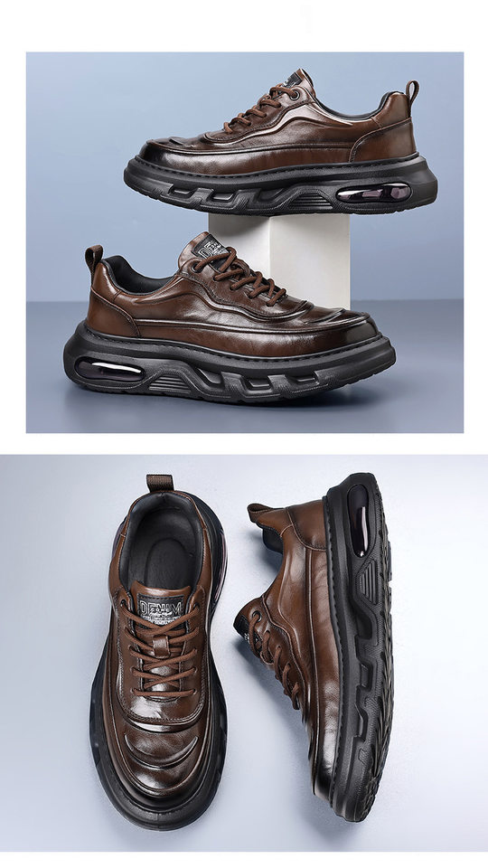 Giày sneaker nam da bò thật đế dày, giày thể thao thông thường thoáng khí đa năng — màu nâu, màu đen chi tiết 18