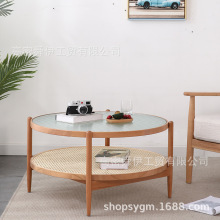 舜伊家具网红樱桃木茶几小户型藤编茶几客厅套几实木沙发边角几