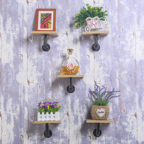 Wall-mounted flower stand water pipe shelf hanging succulent ivy decoration layer board iron craft living room bookshelf one-line shelf