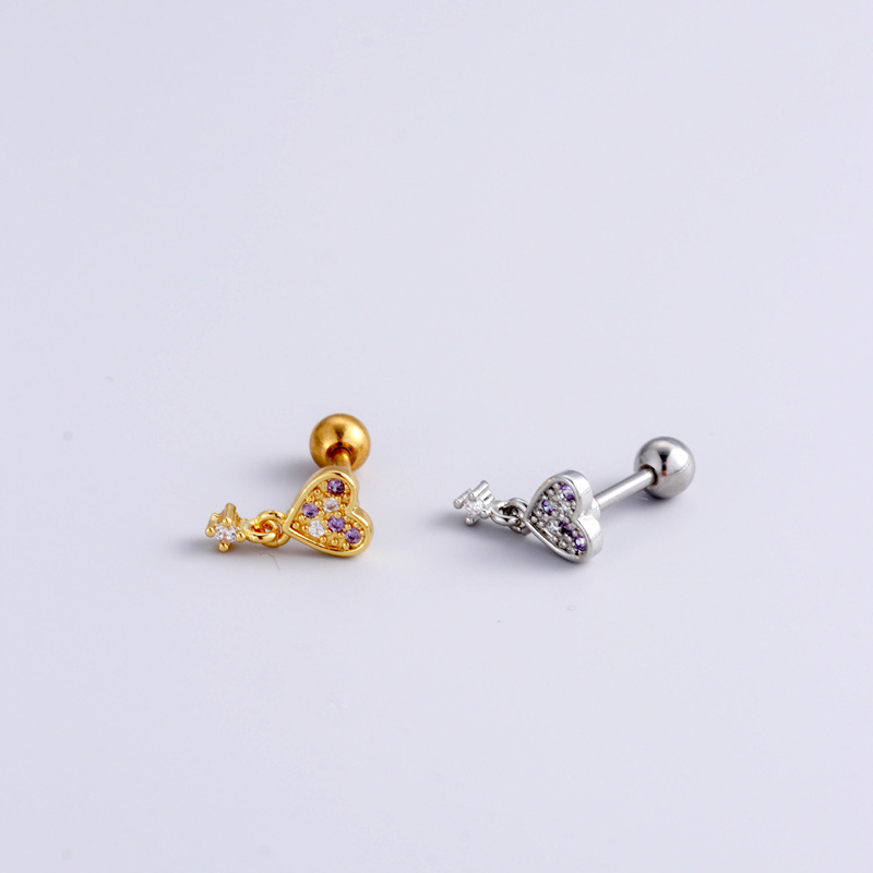 1 Piece Fashion Heart Shape Plating Inlay Stainless Steel Zircon Ear Studs display picture 6
