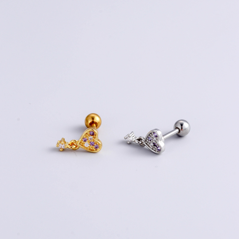 Women'S Gender Fashion Style 1 Piece 316L Stainless Steel  Copper Zircon Ear Cartilage Rings & Studs Heart Shape Waterproof Non Tarnish Surgical Steel Women'S