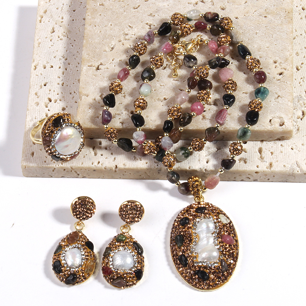 80g Weight Rhinestones Inlay Material Jewelry Set Classification Jewelry Set Quantity Holiday Occasion natural stone Material Geometric Pattern Women's Gender Inlay Design Vintage Style Style Vintage Style Geometric Natural Stone Rhinestones Jewelry Set In Bulk 无