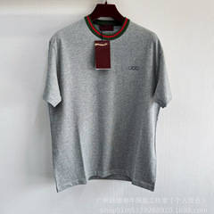 クロスボーダー高品質25ssアルファベット刺繍半袖赤と緑のリボンの縁がゆるんだバージョンの男女同型tシャツ