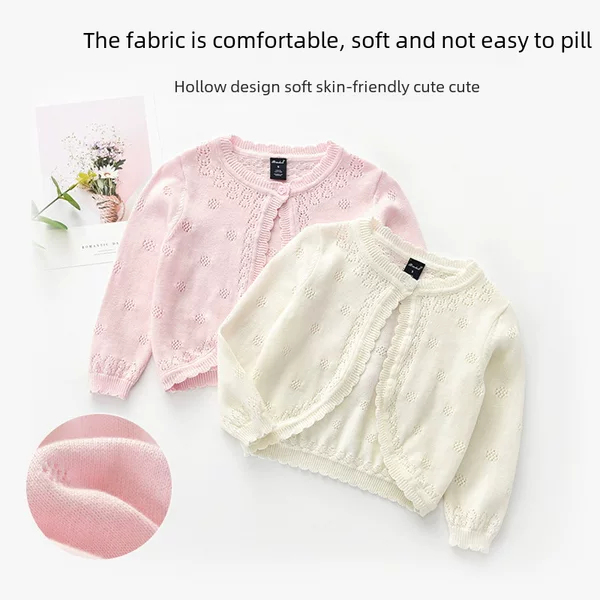 Girls' Knitted Cardigan Spring Coat 2026 New Korean Style Cute Fine Wool Round Neck Thin Children's Sweater 6