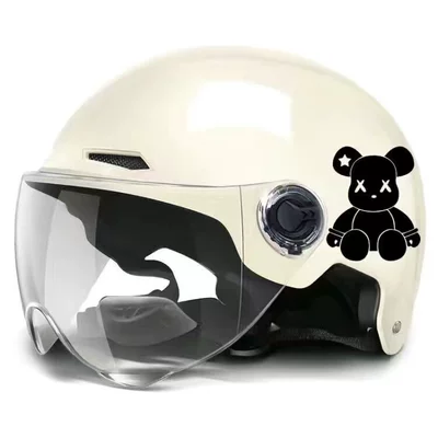 standard certified electric motorcycle helmet for: Motosiklet kaskı (dəbilqə) - white-violent-bear-transparent-mirror-one-size-fits-all