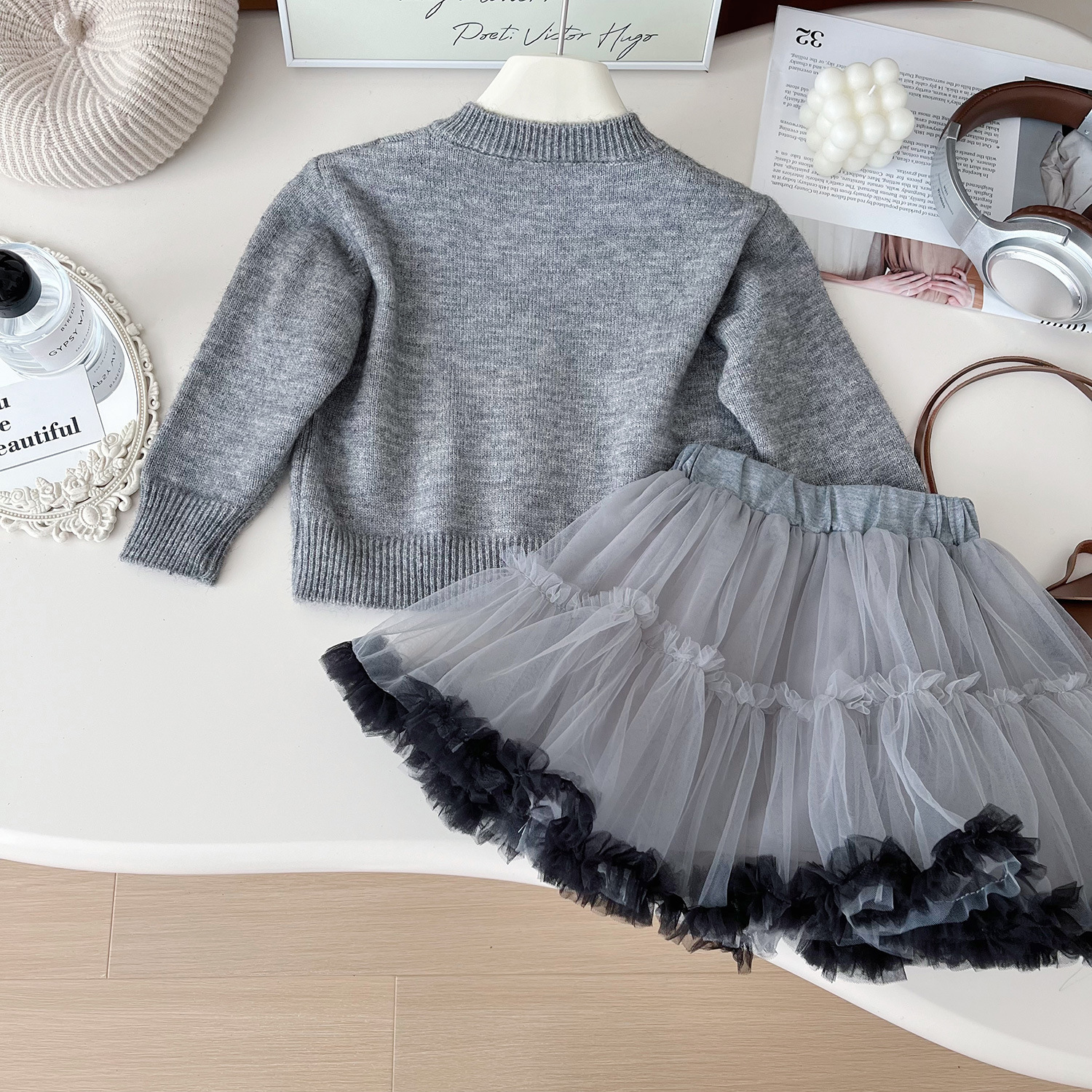 Mädchen Strickjacke Mit Tüllrock Set Für Den Herbst_voghion.com