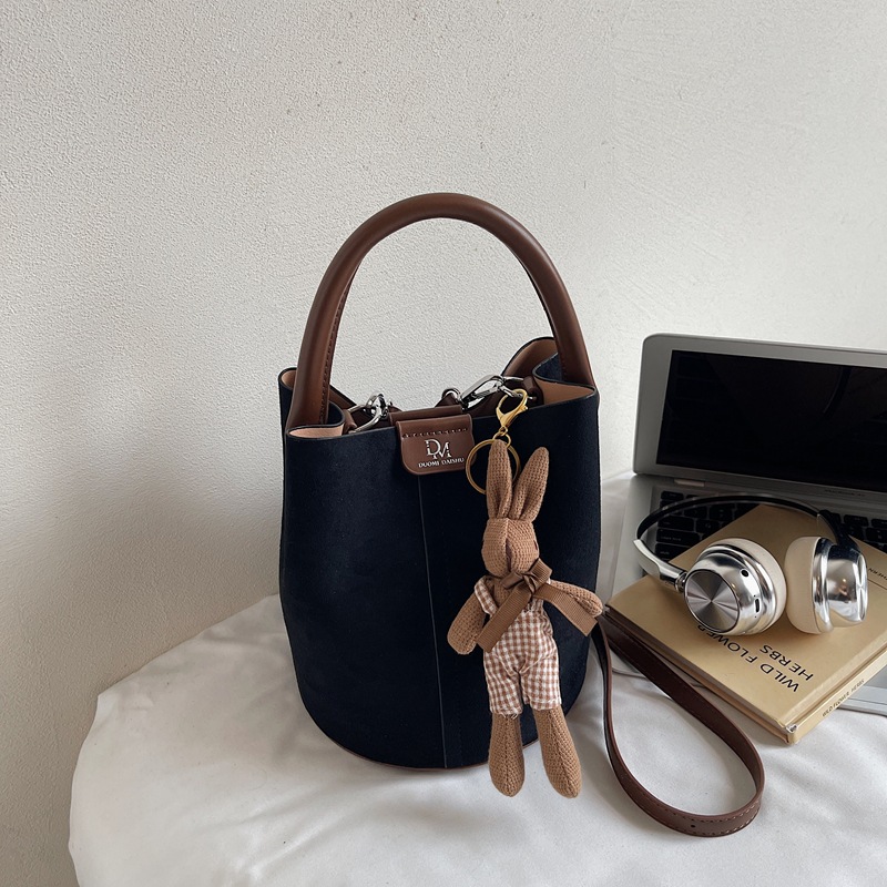 Retro Matte Suede Bucket Bag Lazy Style Fashion Handbag Tote Bag With Matching Pouch Casual Shoulder Crossbody Bag For Women - Thumbnail 6
