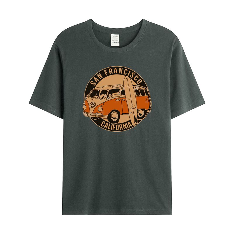 独立駅クロスボーダー男性レトロ車模様綿100% ゆるいプルオーバー半袖tシャツ|undefined