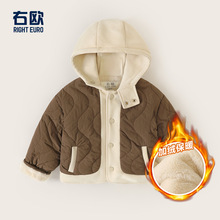 男童连帽拼色棉衣外套冬装新款儿童装宝宝小童加绒棉袄棉服冬季潮