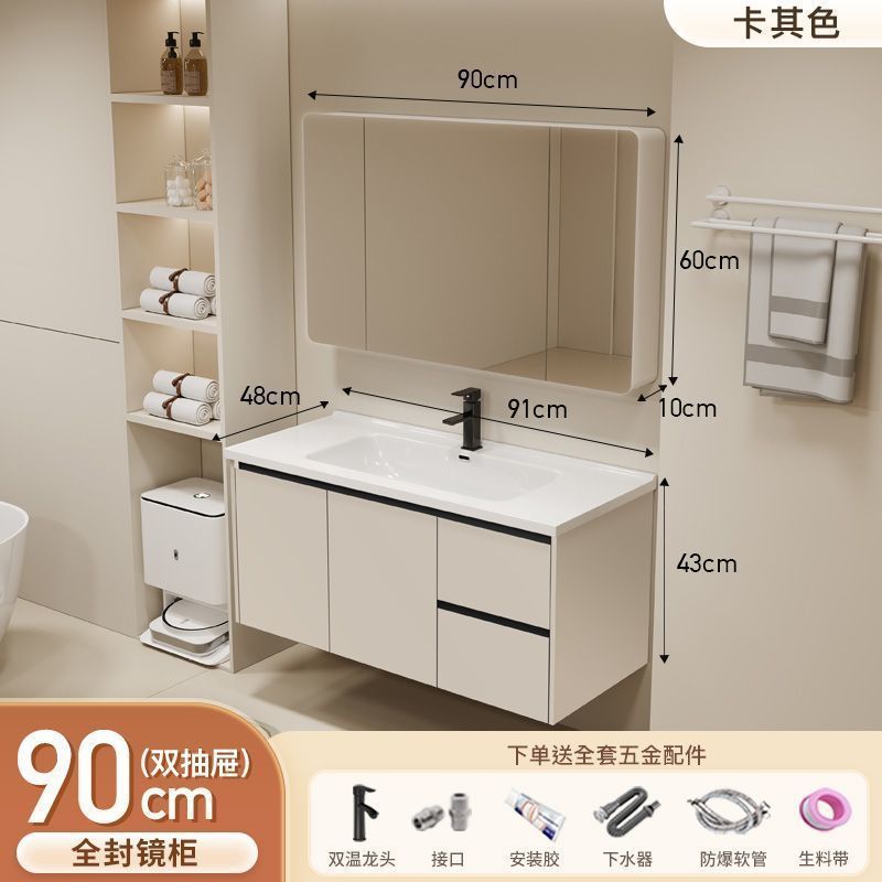 Gabinete de baño de aluminio inteligente espacial grueso combinación lavabo lavabo en cerámica lavabo fábrica de inodoro al por mayor