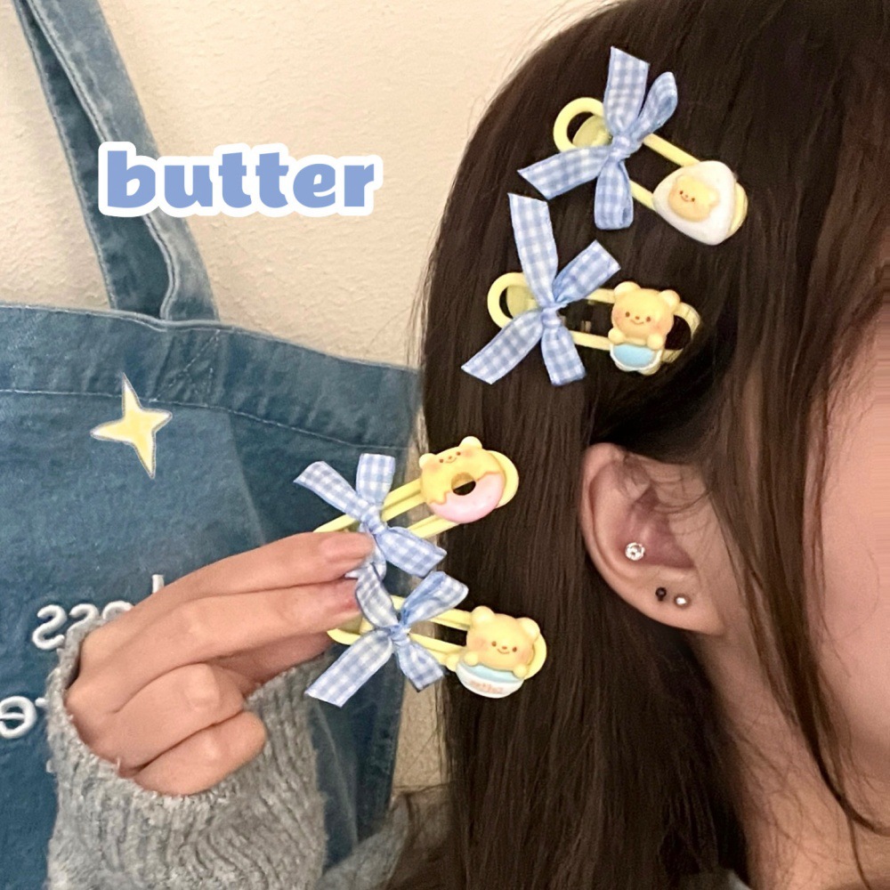 Nuevo adorable amarillo leche oso arco clip de cabello conjunto de niñas multifacé dulce cabello fruncado clip de borde al por mayor