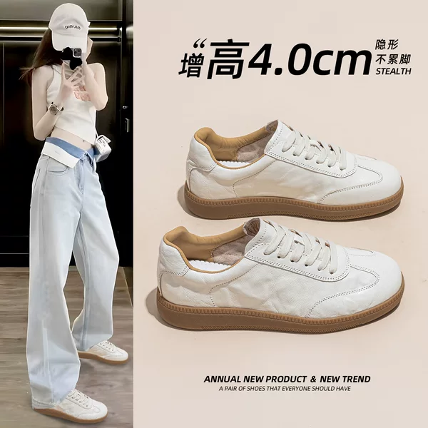 Women's German Training Shoes 2026 Summer New Style Genuine Leather Versatile Thick-Soled Height-Increasing Casual Sports Shoes with Textured Top-Layer Sheepskin