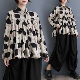 2024 spring new Korean style plus size fashion polka dot print loose single-breasted Shirt for women