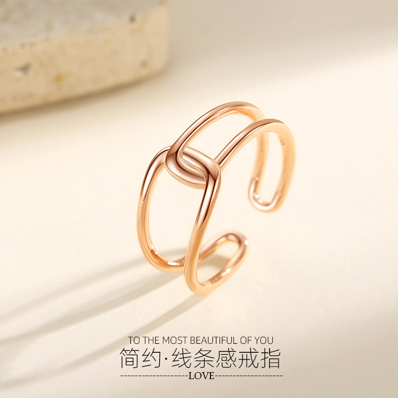 Simple geométrica entrelazada ins estilo anillo femenino S925 plata esterlina estilo minimalista moda línea diseño sentido nicho anillo