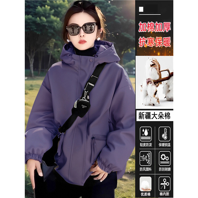 欧货高级感冲锋衣外套女款春秋2025新款宽松休闲连帽夹克棉衣棉服|undefined