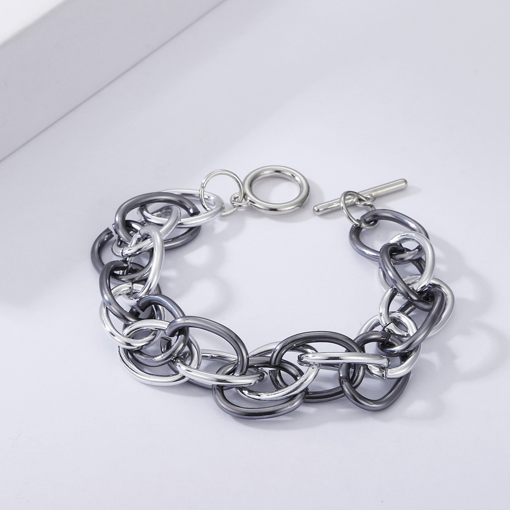 hip hop buckle bracelet for women, creative and simple aluminum alloy, neutral hand jewelry, exaggerated personality, punk thick chain jewelry_voghion.com