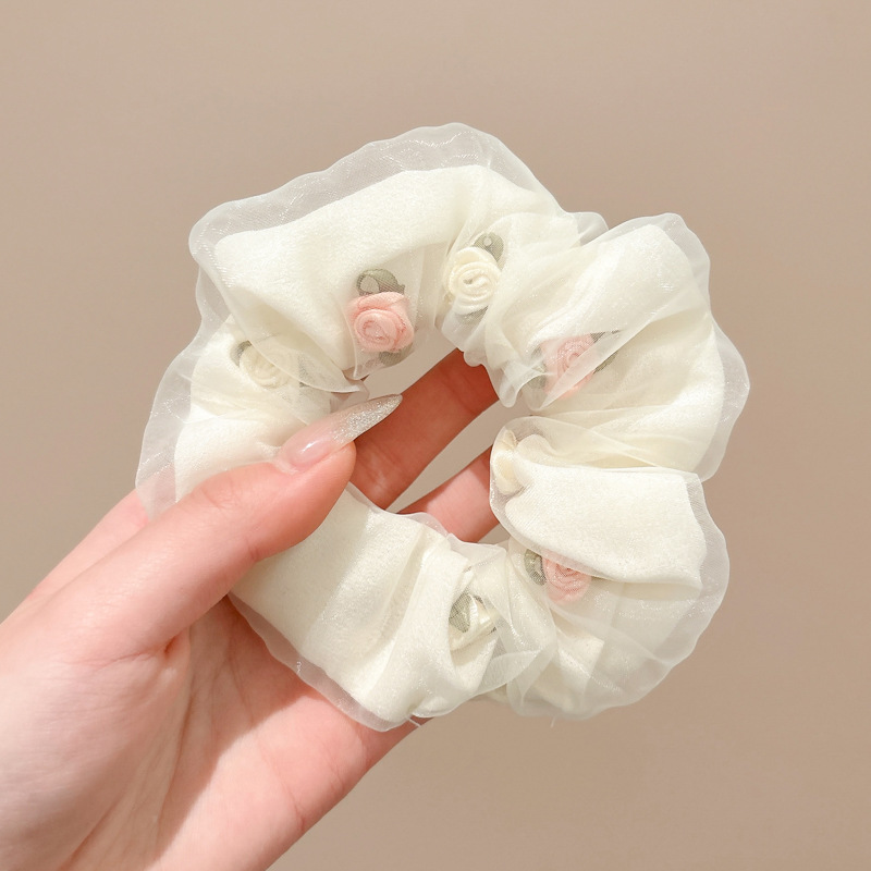 Lazo para el cabello de intestino grueso rayado coreano para mujer, sensación de alto nivel, cuerda para el cabello de cola de caballo, banda de goma para la cabeza para niñas, cuerda para la cabeza de gran tamaño, accesorios para el cabello de flores para la cabeza