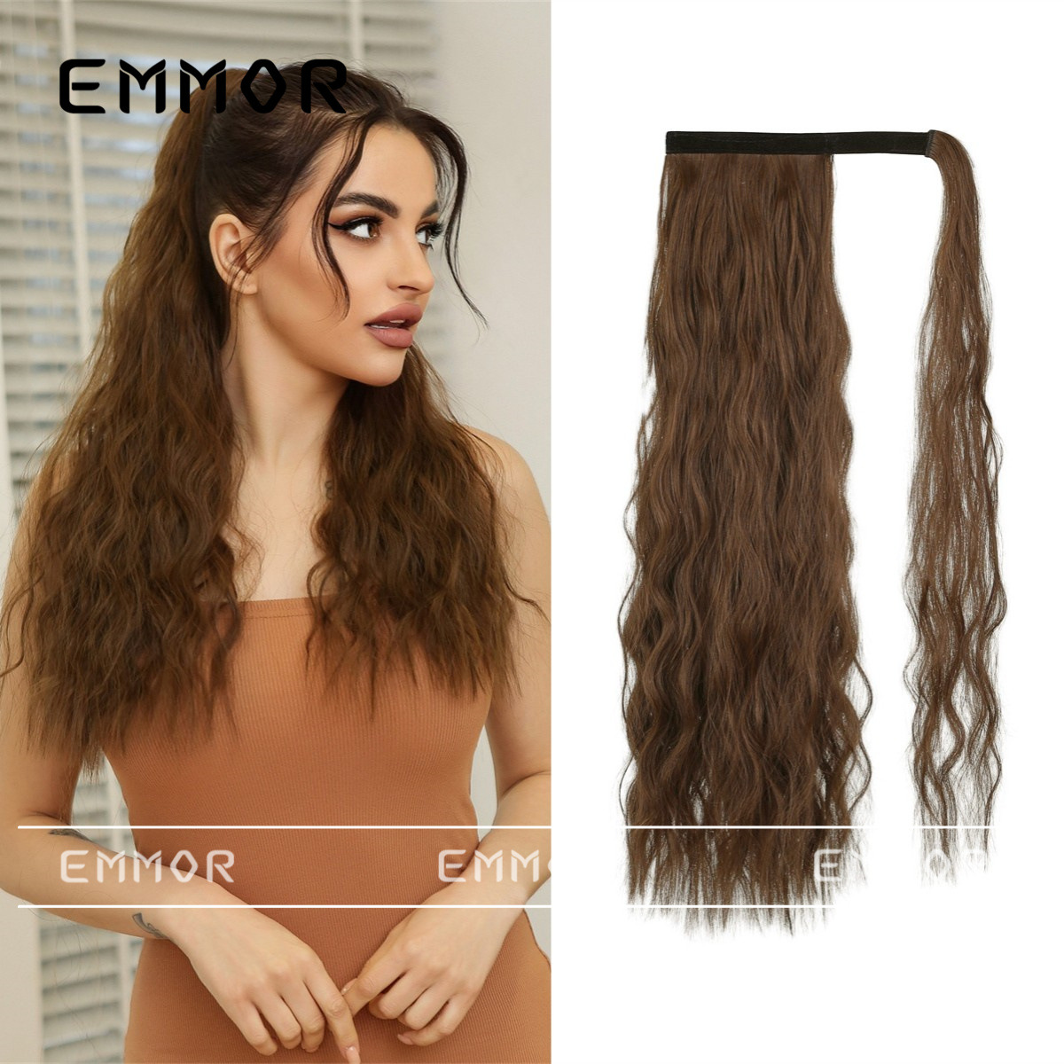 Peluca de mujer con cordones de cola de caballo alta ondulación del agua largo cabello rizado cabello esponjoso natural sin costuras aumento peluca pieza de cabello