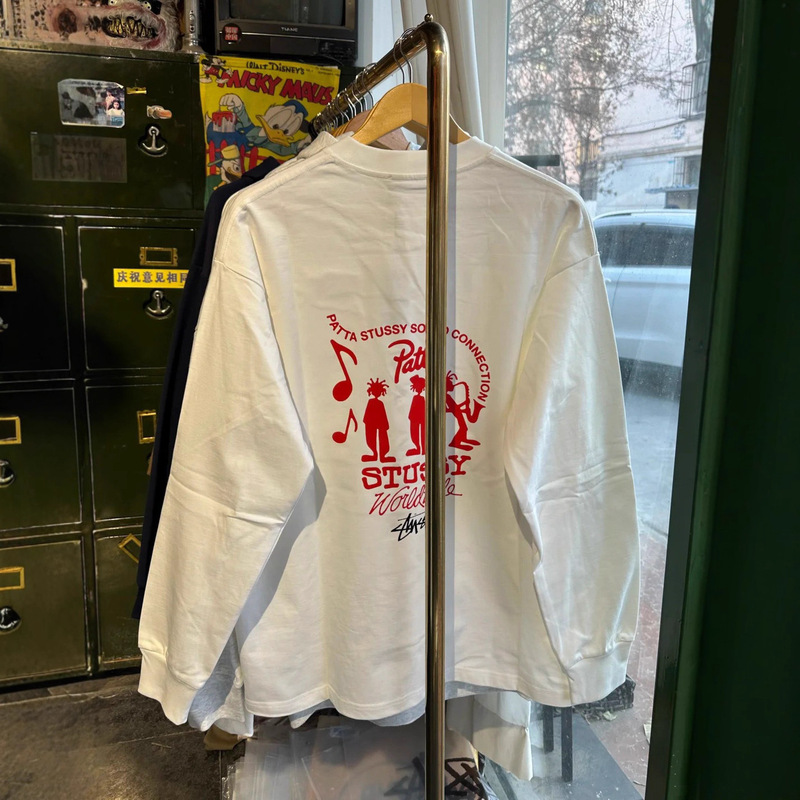 Cross-Border American Letter Printing 260g Heavy Cotton Round Neck Long-Sleeved T-Shirt for Men and Women Casual Loose Stu Tuxi