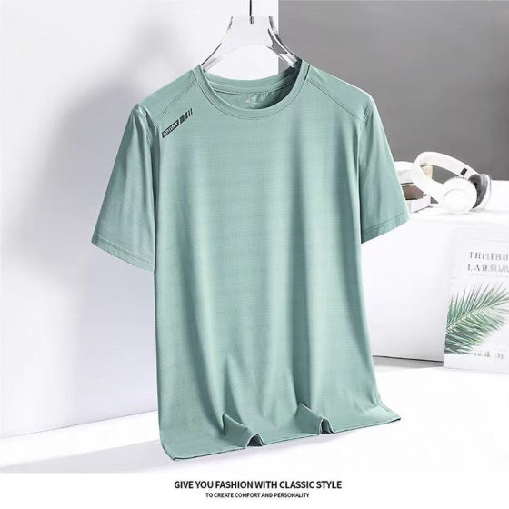 Summer New Round Neck Ice Silk T-shirt Men's Sports Leisure Running Breathable Short-sleeved plus size Men's Outdoor Quick-drying Clothes