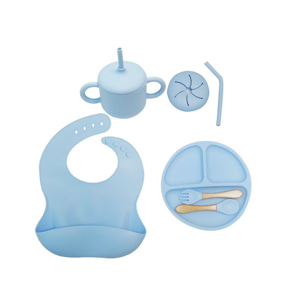  Set de vajilla infantil de silicona, 10 piezas, incluye plato, tazón, cubiertos y babero, ideal para bebés