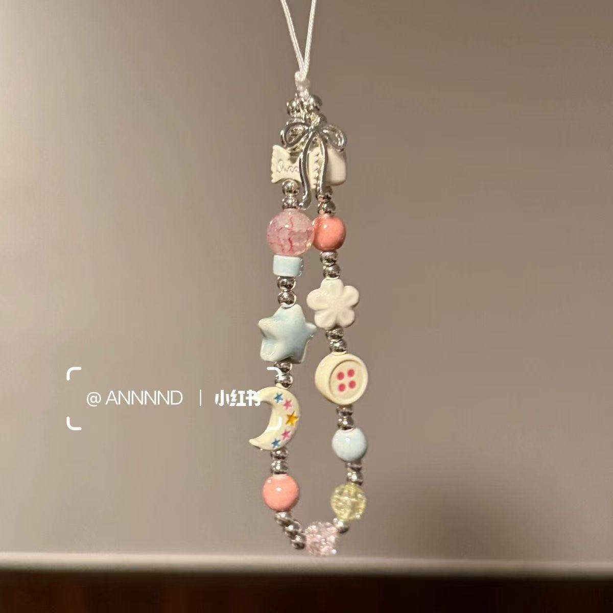 Ballet-style bow star moon phone case lanyard CCD camera booklet pendant DIY beaded bracelet