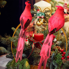 跨境創意紅色紅衣主教夾式聖誕裝飾品節日花園聖誕禮物擺件