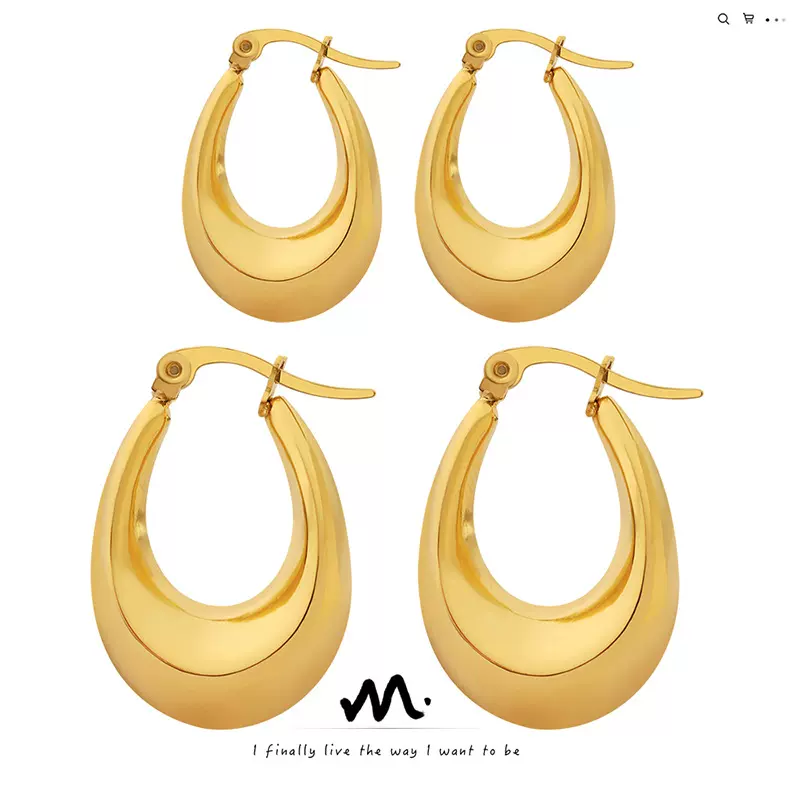 新款U形状大小耳环钛钢镀金跨境热销欧美风不掉色时尚个性耳饰品