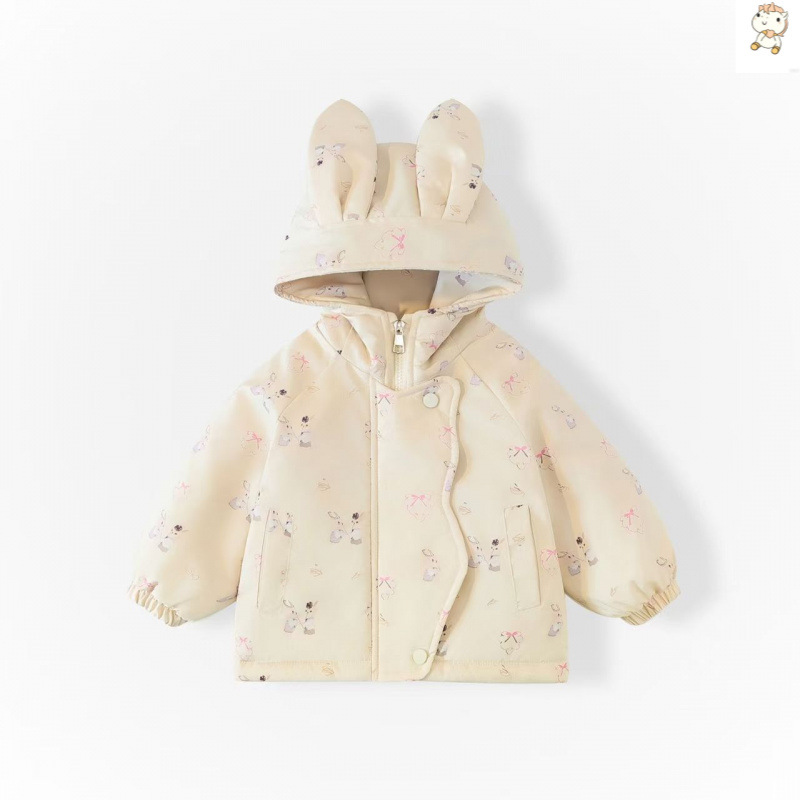 Girls' winter fleece-lined thick cotton coat, 2025 new style, children's zipper, warm, windproof, cute, casual and versatile.