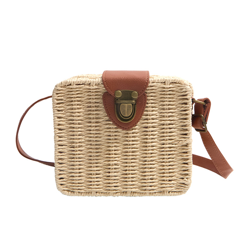 Bolsos de tejido retro estilo nacional para mujeres 2026 nuevo bolso de caja versátil bolso de teléfono móvil bolso de playa nicho bolso de mochila