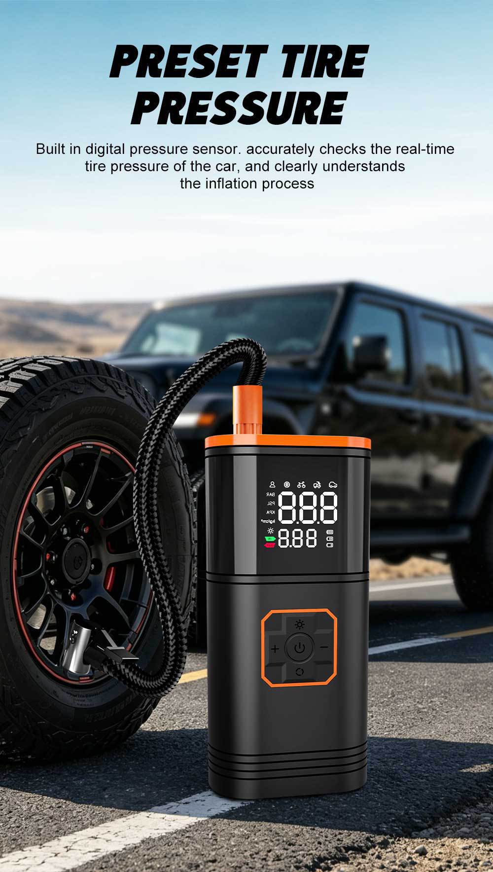 Cross-border electric air pump, car-mounted air pump, rechargeable digital display wireless tire inflator, car emergency starting power supply