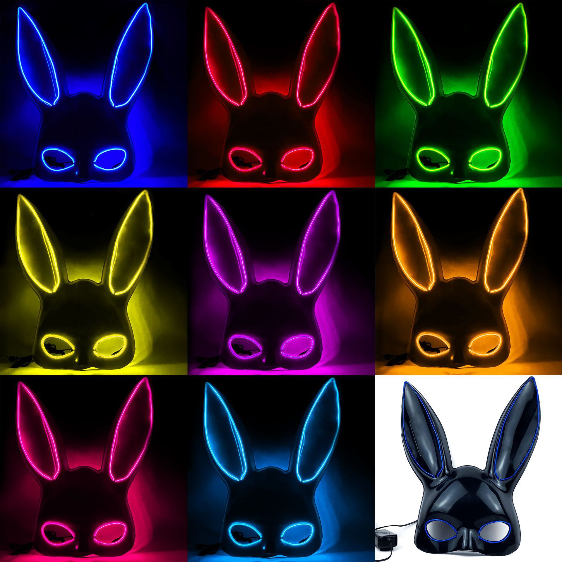 Atmosfera luminosa led props orejas conejo cara larga mitad de Halloween vestido COS máscara luces nocturnas lindas