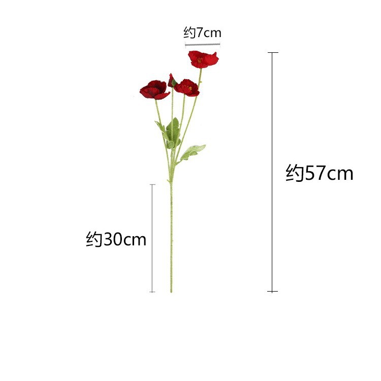 Artificial Poppy Flowers Realistic Flocked Green Plants Photography Props Home Decoration Ornaments Wholesale Wedding Fake Poppy Flowers