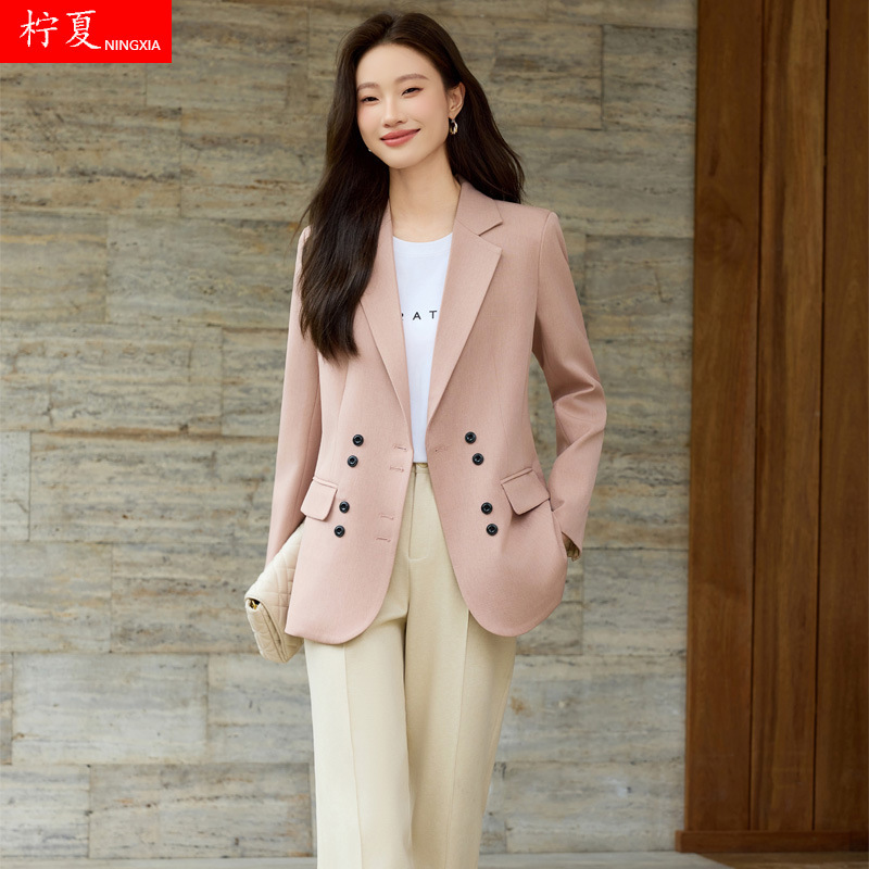 Elegant Professional Blazer for Women, 2025 Autumn New Style, High-End Fashion Double-Breasted Slim-Fit Small Suit
