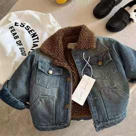 中小儿童外套2025冬新款男女童羊羔绒牛仔外套男女宝韩系加绒外套