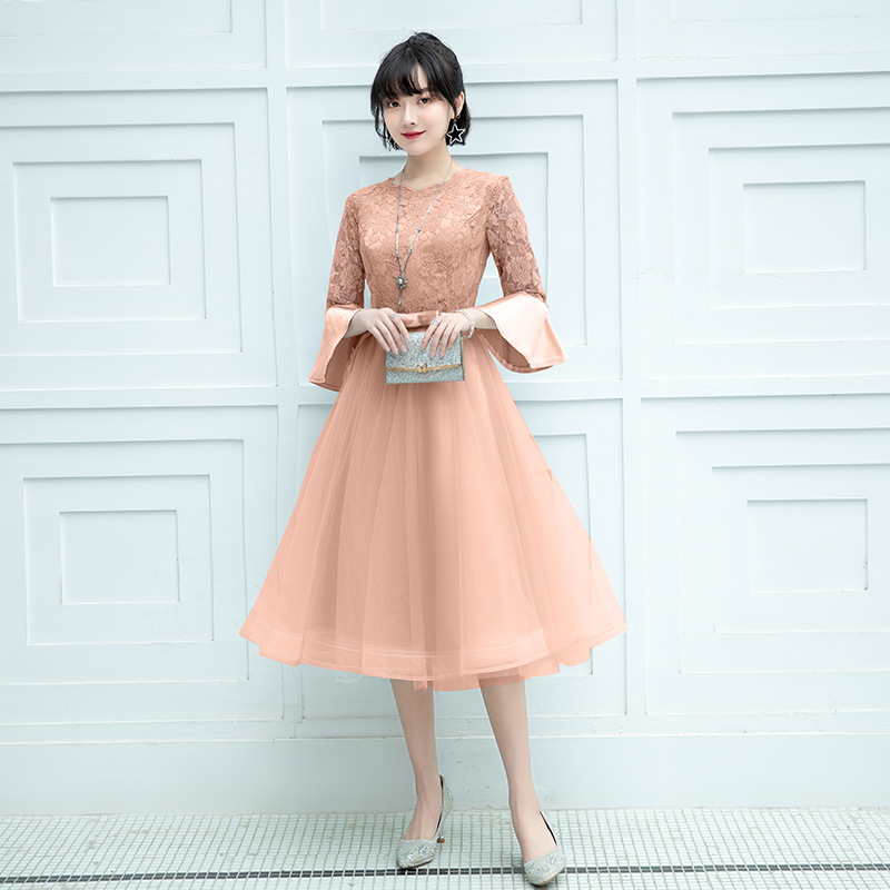 Vestidos de noche que se pueden usar diariamente, nuevo estilo 2026, elegante vestido midi de encaje para figuras pequeñas, efecto adelgazante, disponible para dropshipping. image 9