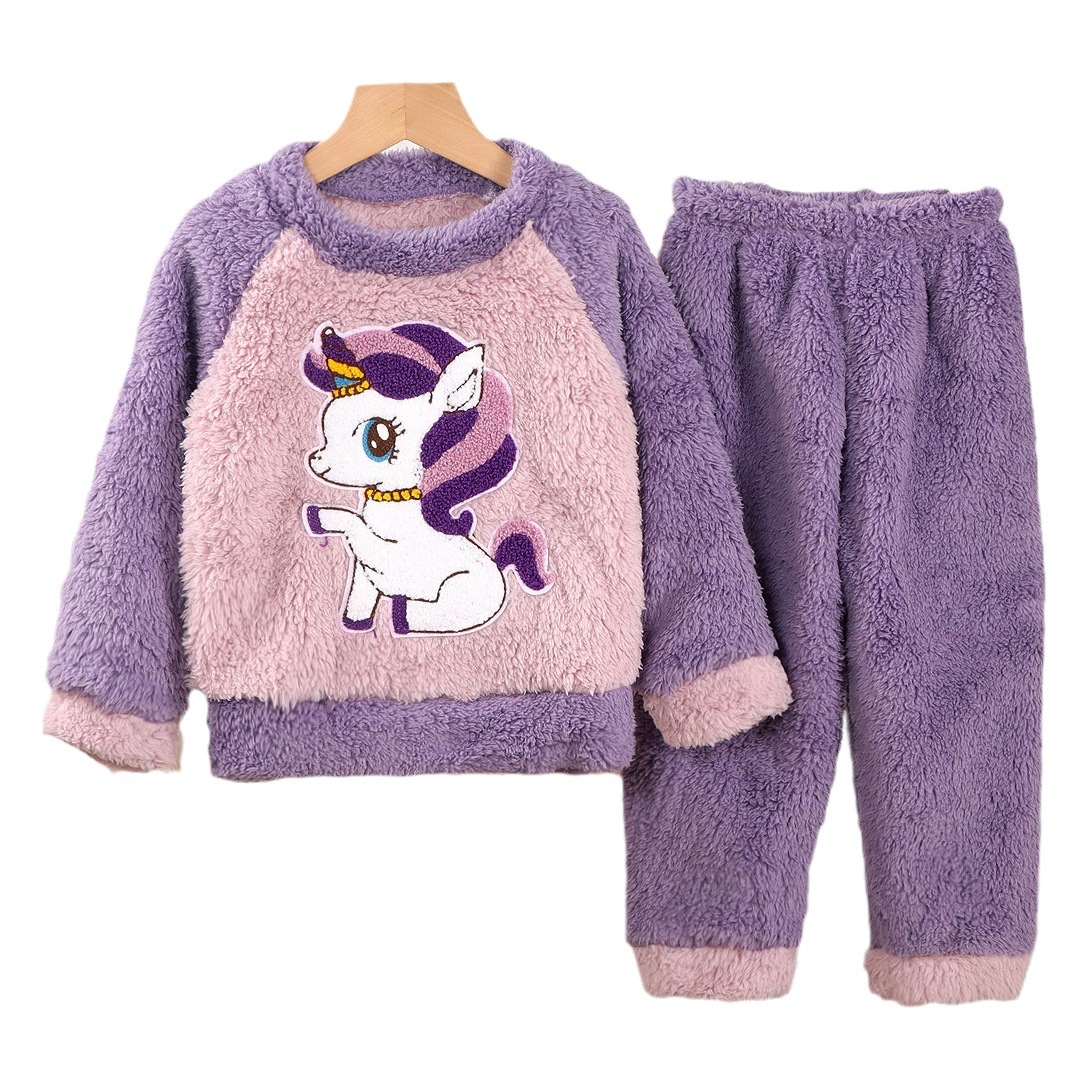 Nuevo traje de pijama de franela para niños Otoño e Invierno para niños y niñas de lana de coral engrosada con forro polar ropa para el hogar de una pieza