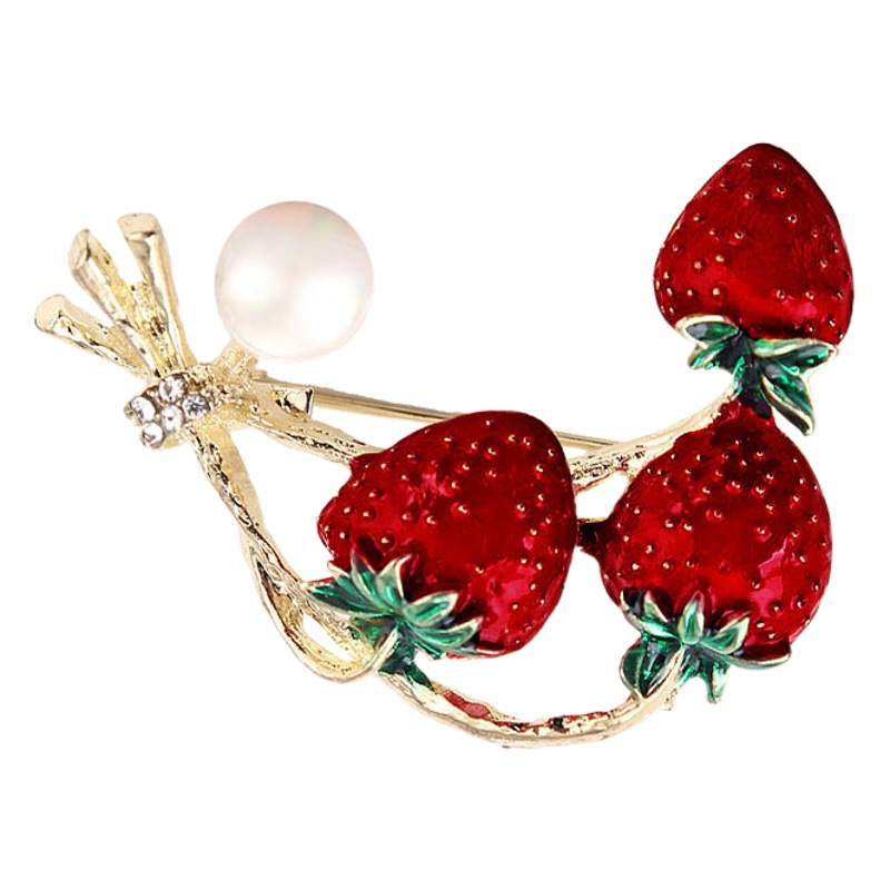 Moda fruta dulce linda flor fresa chica broche esmalte bufanda hebilla ropa versátil Accesorios