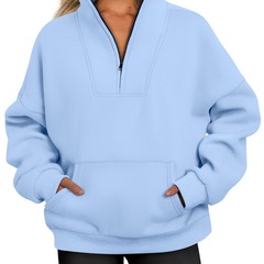 2023秋冬立襟純色のガードルのポケットのファスナーの婦人服のカジュアルでゆったりしています。